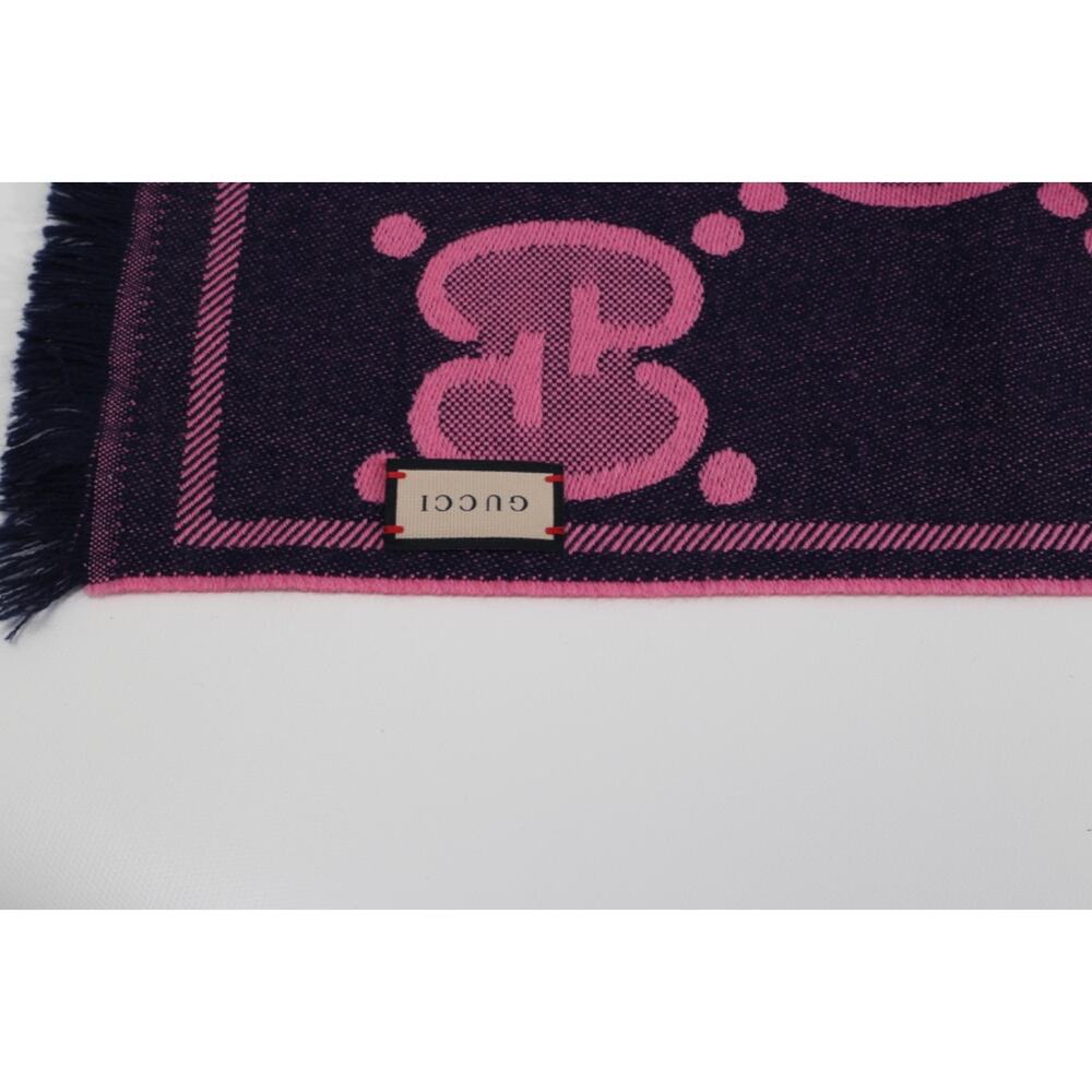 GUCCI Wool GG Monogram Scarf Salmon Pink Lady Nest Lux Designer Wrap Italy - Picture 14 of 16